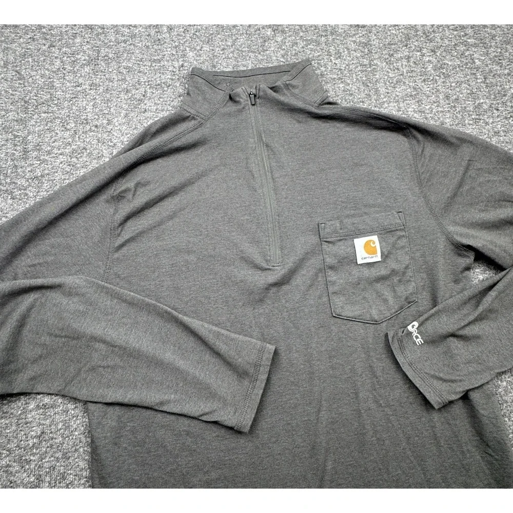 Carhartt Force Quarter Zip Pocket Long Sleeve Gray Men's M Relaxed Fit TK4255-M